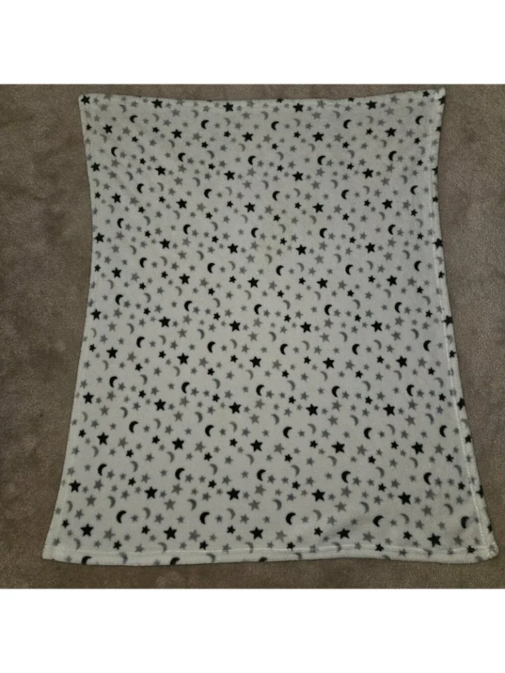 Cutie Pie Gray Stars Moons White Fleece Baby Blanket Soft 30